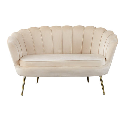 Muschelsofa in beigefarbener Samtoptik mit goldfarbenem Metallgestell | VIA X SELECTION