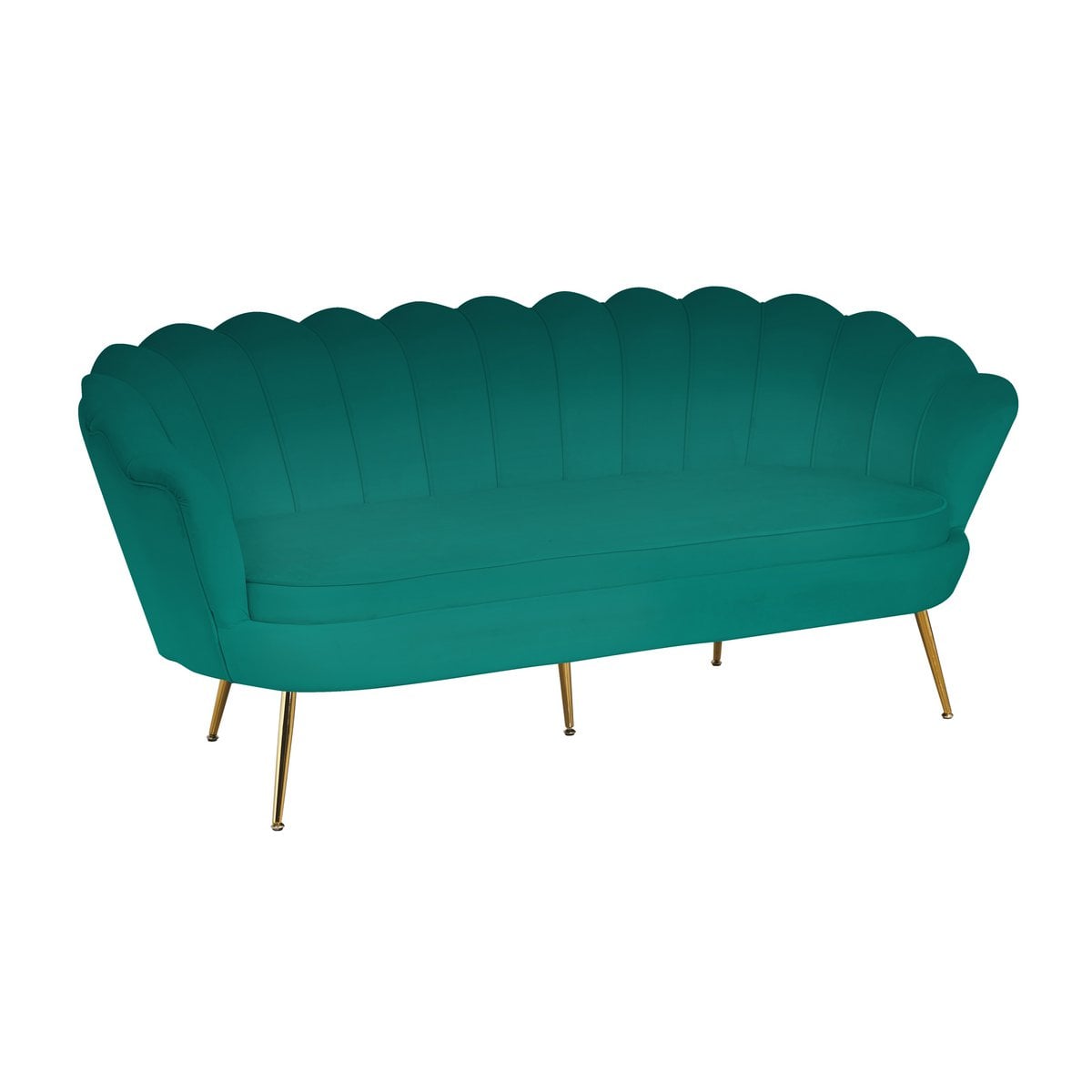 3-Sitzer-Muschelsofa aus Samt in Grün mit goldfarbenem Metallgestell | VIA X SELECTION