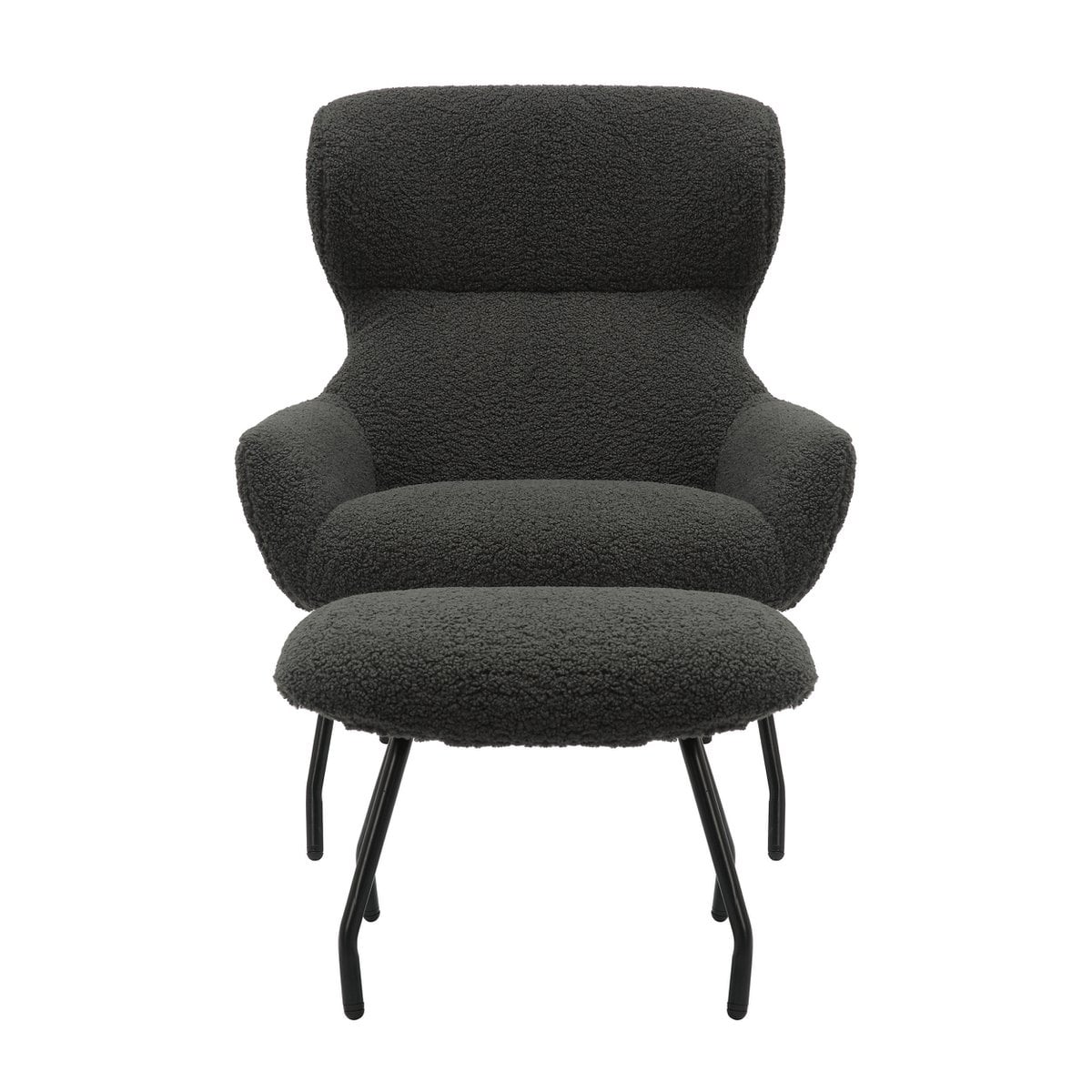 Sessel mit Hocker in Teddyfell-Optik anthrazit | VIA X SELECTION