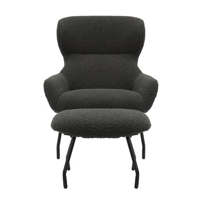 Sessel mit Hocker in Teddyfell-Optik anthrazit | VIA X SELECTION