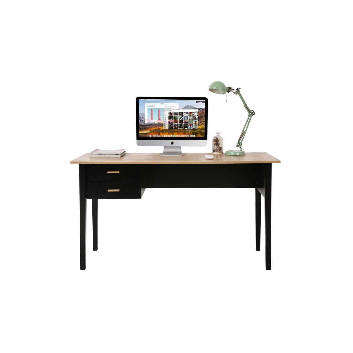 Schreibtisch mit heller Platte und zwei Schubladen 140 cm | VIA X SELECTION