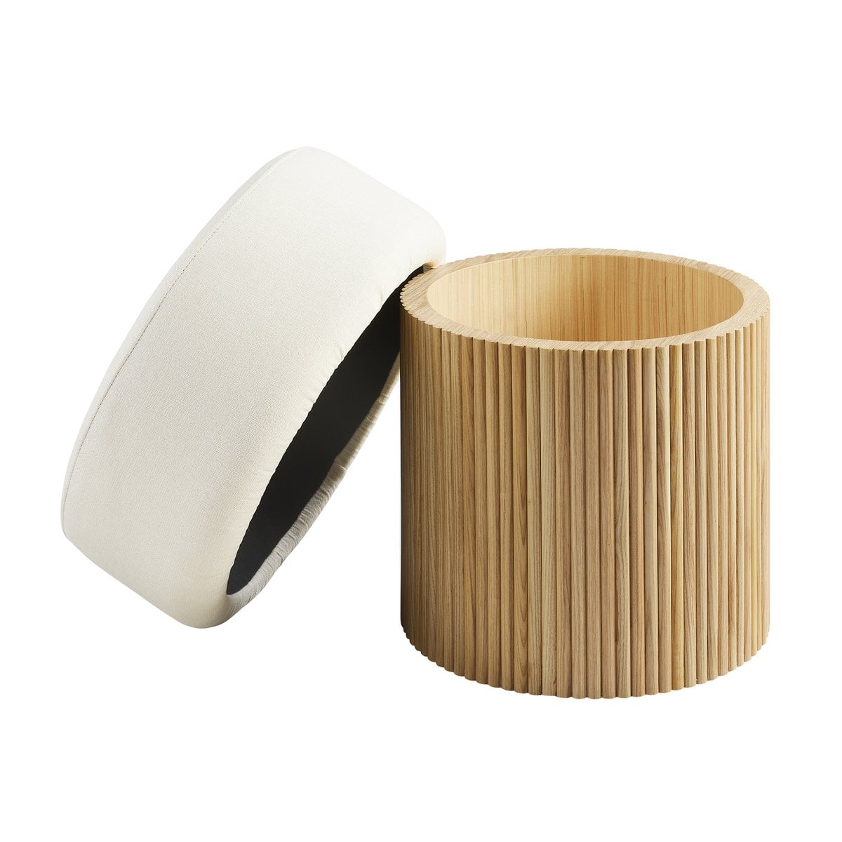 Runder Pouf mit Stauraum Weiß-Natur | VIA X SELECTION