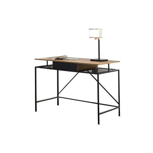 Schreibtisch mit Polyrattan-Ablage natur-schwarz 110 cm | VIA X SELECTION