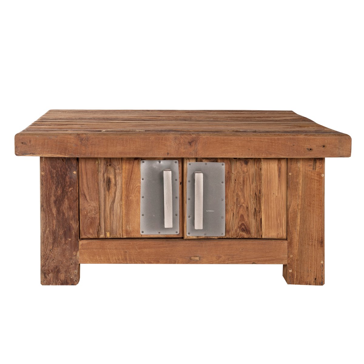 Couchtisch-Truhe aus recyceltem Teakholz und Metall, 85 × 85 × 40 cm | VIA X SELECTION