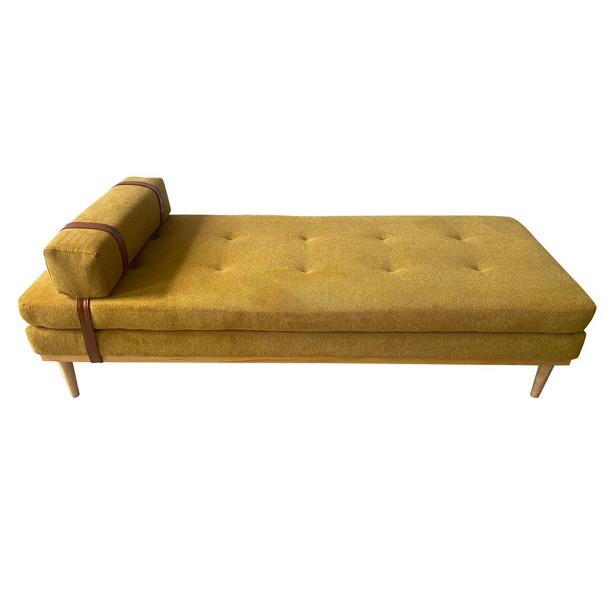 Daybed aus gelbem Strukturstoff mit Nackenrolle | VIA X SELECTION