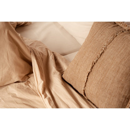 Kissenbezug aus Leinen in Natur und Braun mit Fransen, 50 × 50 cm | VIA X SELECTION