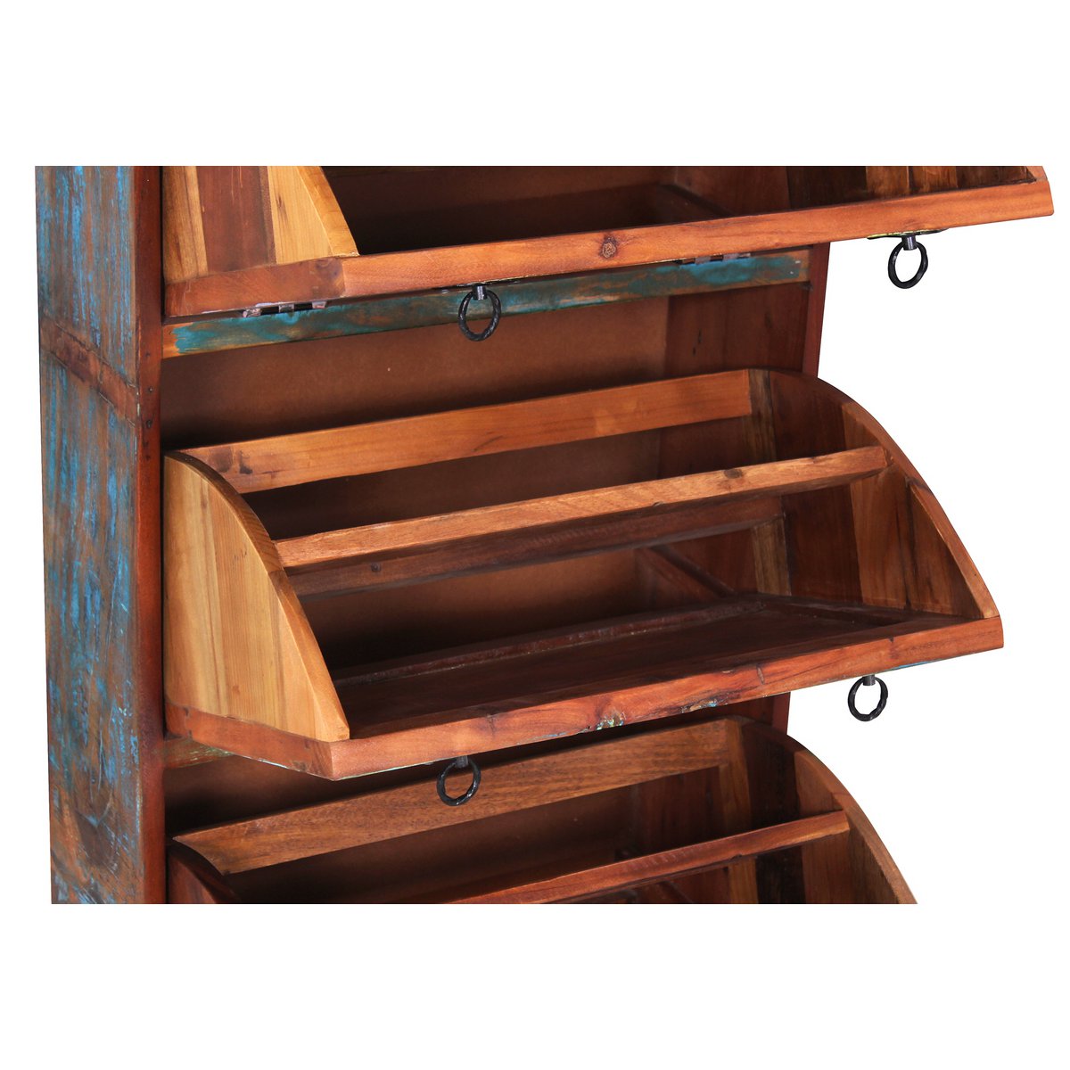 Hoher Schuhschrank aus Altholz bunt, 25 × 65 × 145 cm | VIA X SELECTION