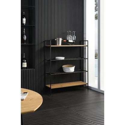 Bücherregal mit Polyrattan und naturfarbenen Ablagen, 34 × 110 × 129 cm | VIA X SELECTION