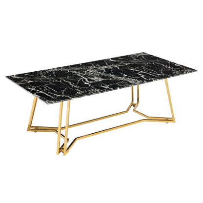 Couchtisch mit Glasplatte in Marmoroptik und goldfarbenem Gestell, 110 × 60 × 40 cm | VIA X SELECTION