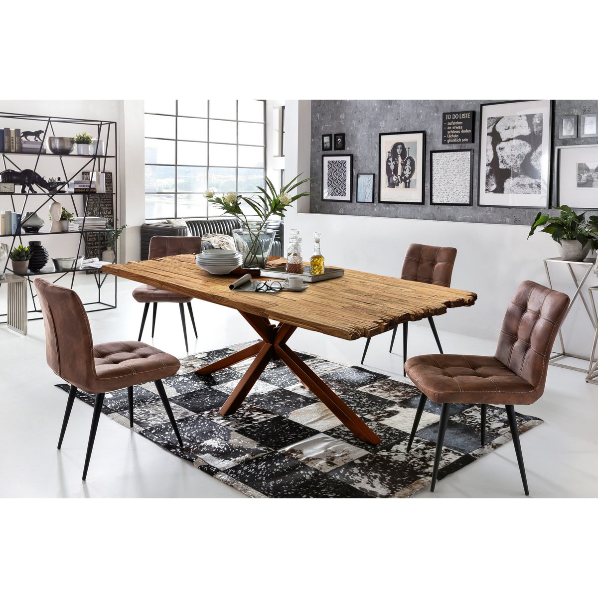 Esstisch recyceltes Teakholz Bruchkante braunes Metallgestell, 200 × 100 cm | VIA X SELECTION