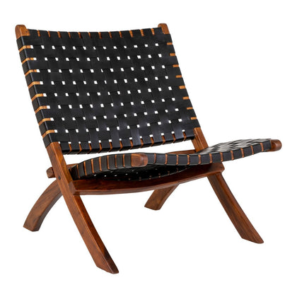 Klappstuhl aus Teakholz und schwarzem Leder | VIA X SELECTION