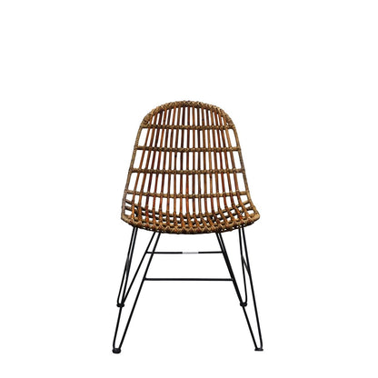 Esszimmerstuhl aus naturbelassenem Rattan mit schwarzem Metallgestell | VIA X SELECTION