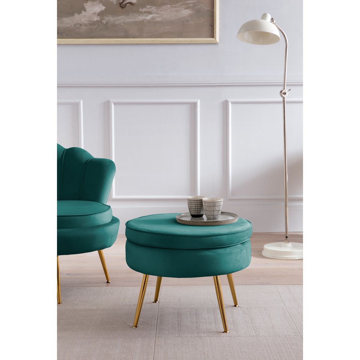 Runder Samt-Pouf Grün | VIA X SELECTION