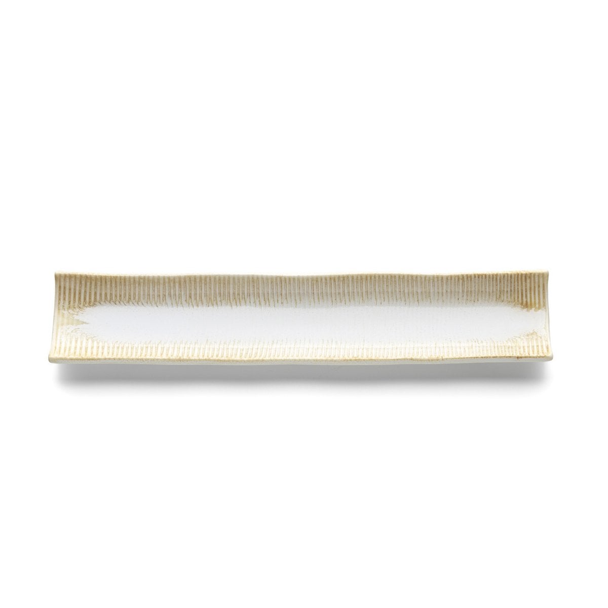 Lange Servierplatte aus Keramik in Weiß-Honig, 39 × 8 cm | VIA X SELECTION