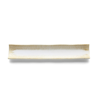 Lange Servierplatte aus Keramik in Weiß-Honig, 39 × 8 cm | VIA X SELECTION