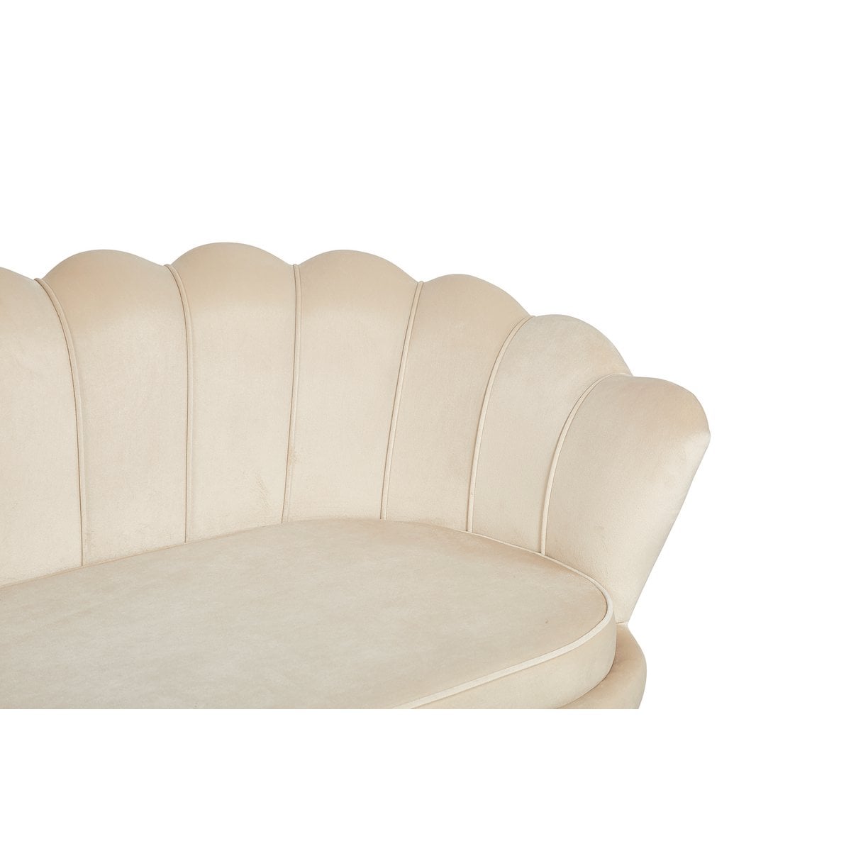 3-Sitzer-Muschelsofa in beigefarbener Samtoptik mit goldfarbenem Metallgestell | VIA X SELECTION