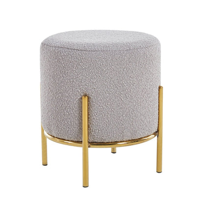 Polsterhocker aus Bouclé taupe mit runder Form | VIA X SELECTION