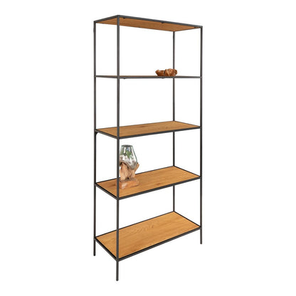 Breites Regal mit 5 Ablagen eichenfarben-schwarz, 80 × 36 × 170 cm | VIA X SELECTION