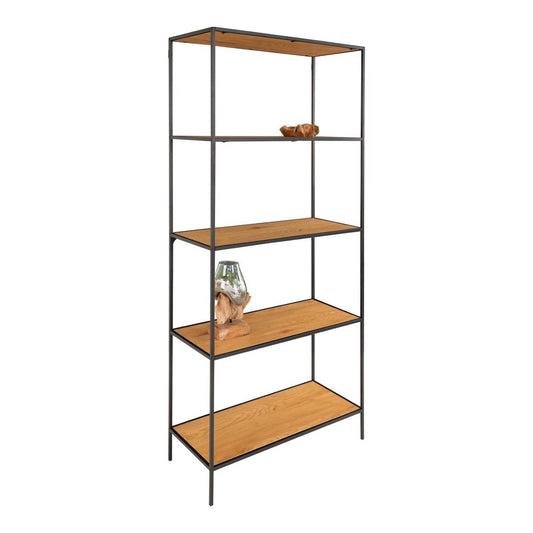 Breites Regal mit 5 Ablagen eichenfarben-schwarz, 80 × 36 × 170 cm | VIA X SELECTION