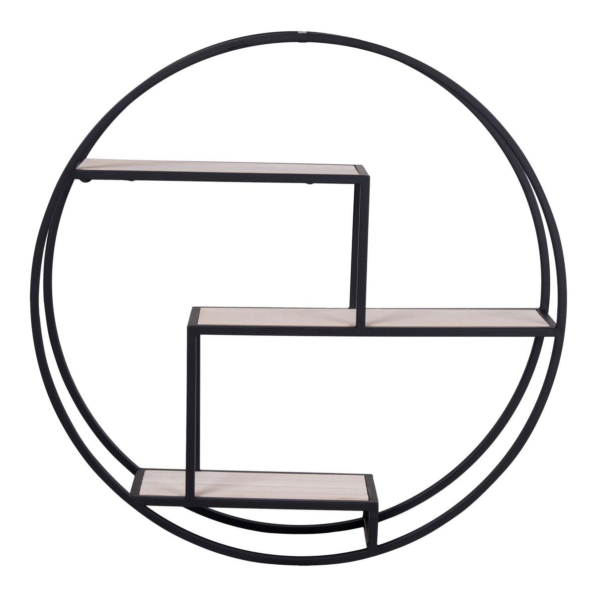 Rundes Regal aus schwarzem Stahl und Paulownienholz, 62 × 62 × 14 cm | VIA X SELECTION