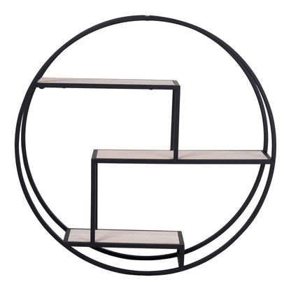 Rundes Regal aus schwarzem Stahl und Paulownienholz, 62 × 62 × 14 cm | VIA X SELECTION