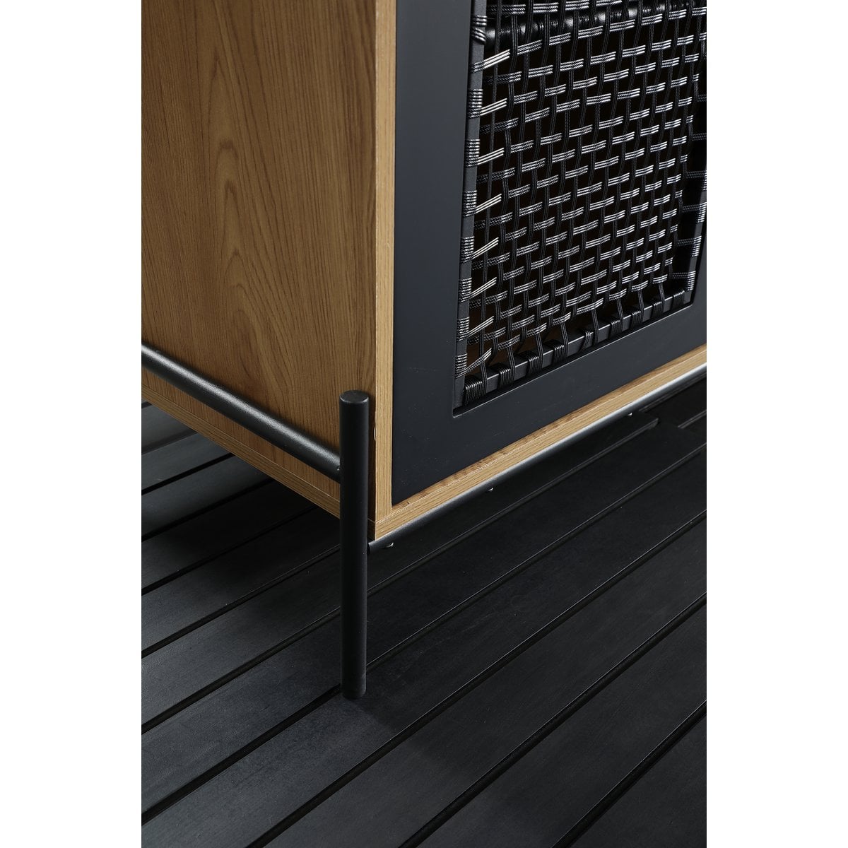 Sideboard natur/schwarz mit Polyrattanfront, 43 × 164 × 76 cm | VIA X SELECTION