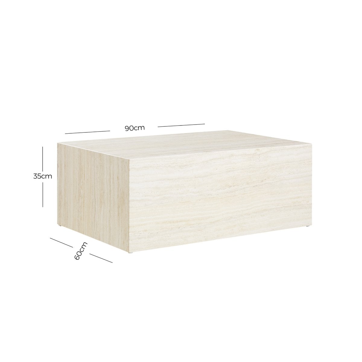Couchtisch in Travertinoptik, 90 × 60 × 35 cm | VIA X SELECTION