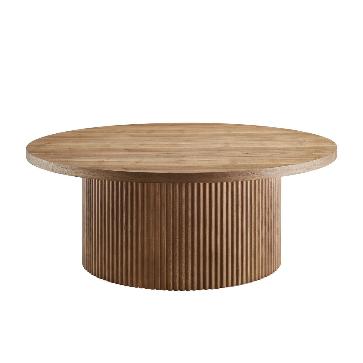 Runder Couchtisch aus Walnussfurnier mit Lamellenfuß, Ø, 85 × 33 cm | VIA X SELECTION