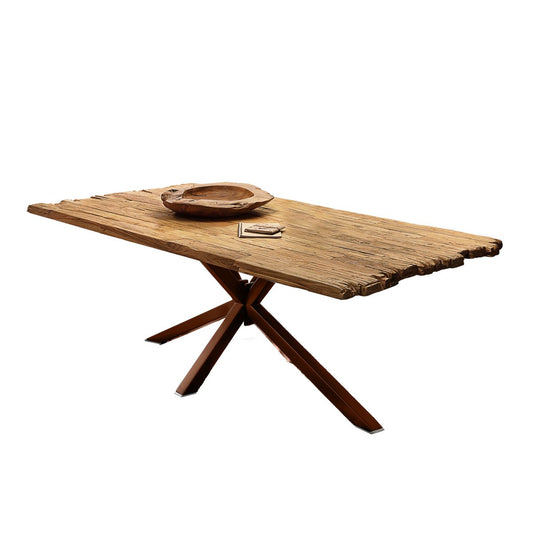 Esstisch recyceltes Teakholz Bruchkante braunes Metallgestell, 200 × 100 cm | VIA X SELECTION
