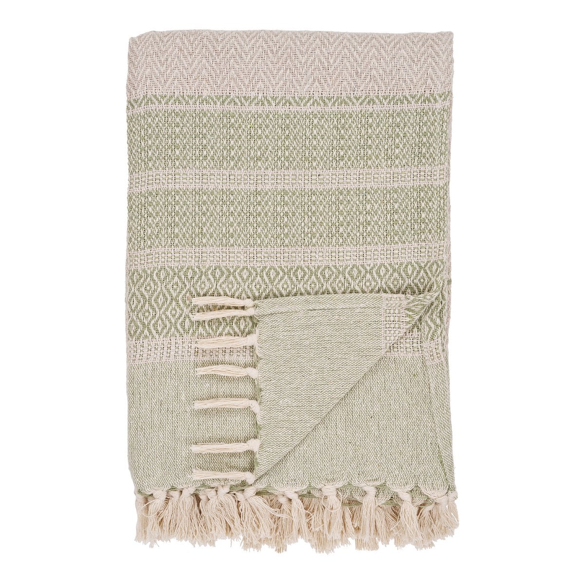 Plaid aus Baumwollmix in Grün und Beige, 130 × 180 cm | VIA X SELECTION