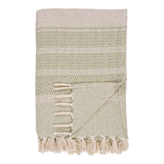 Plaid aus Baumwollmix in Grün und Beige, 130 × 180 cm | VIA X SELECTION