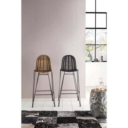 Barhocker aus Rattan schwarz mit Rückenlehne | VIA X SELECTION