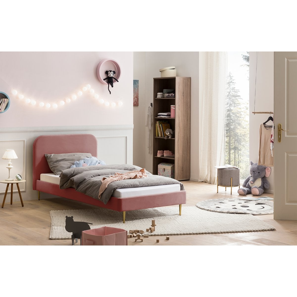 Polsterbett aus roséfarbenem Samt, 90 × 200 cm | VIA X SELECTION