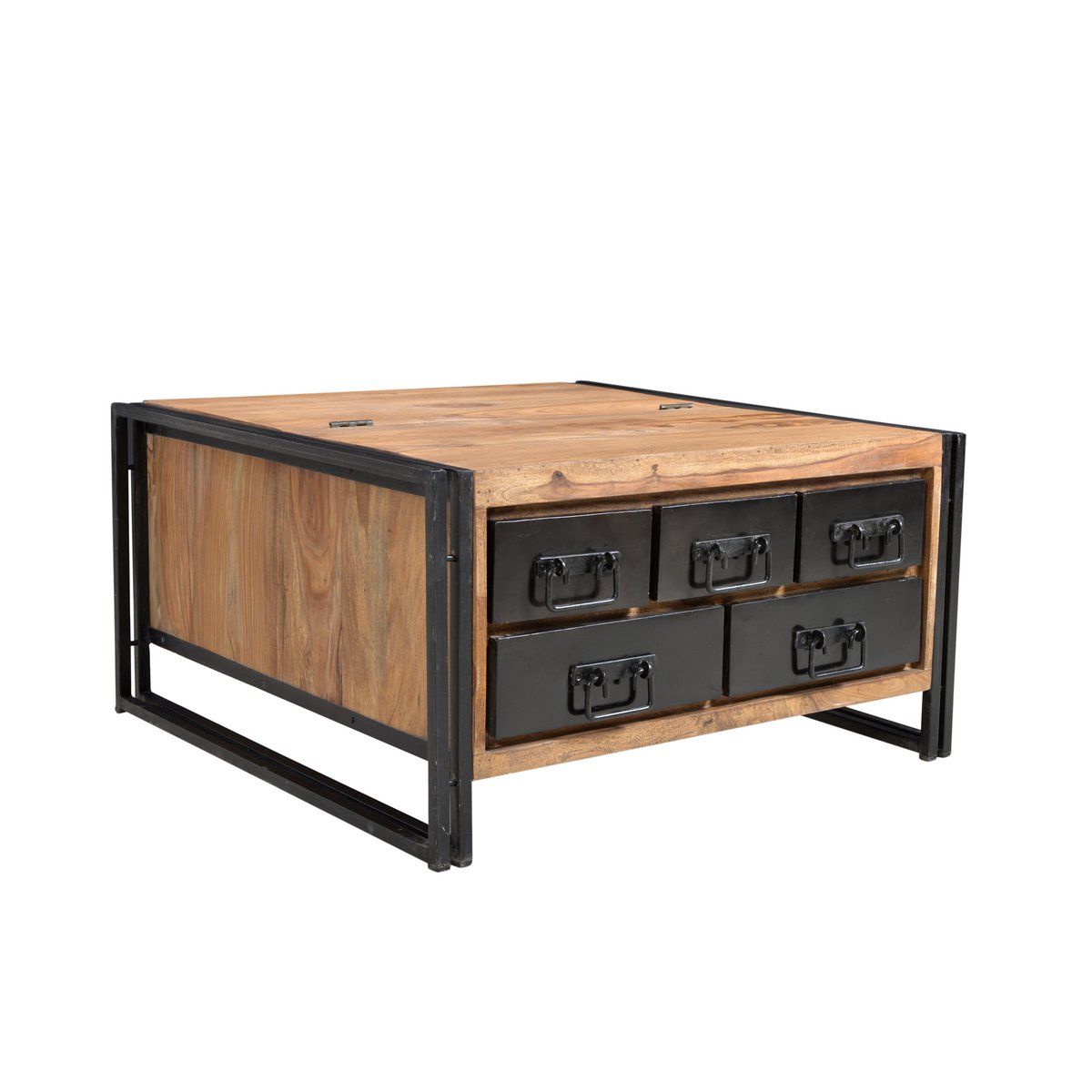 Couchtisch-Truhe aus Holz und Metall mit fünf Schubladen, 90 × 90 × 47 cm | VIA X SELECTION