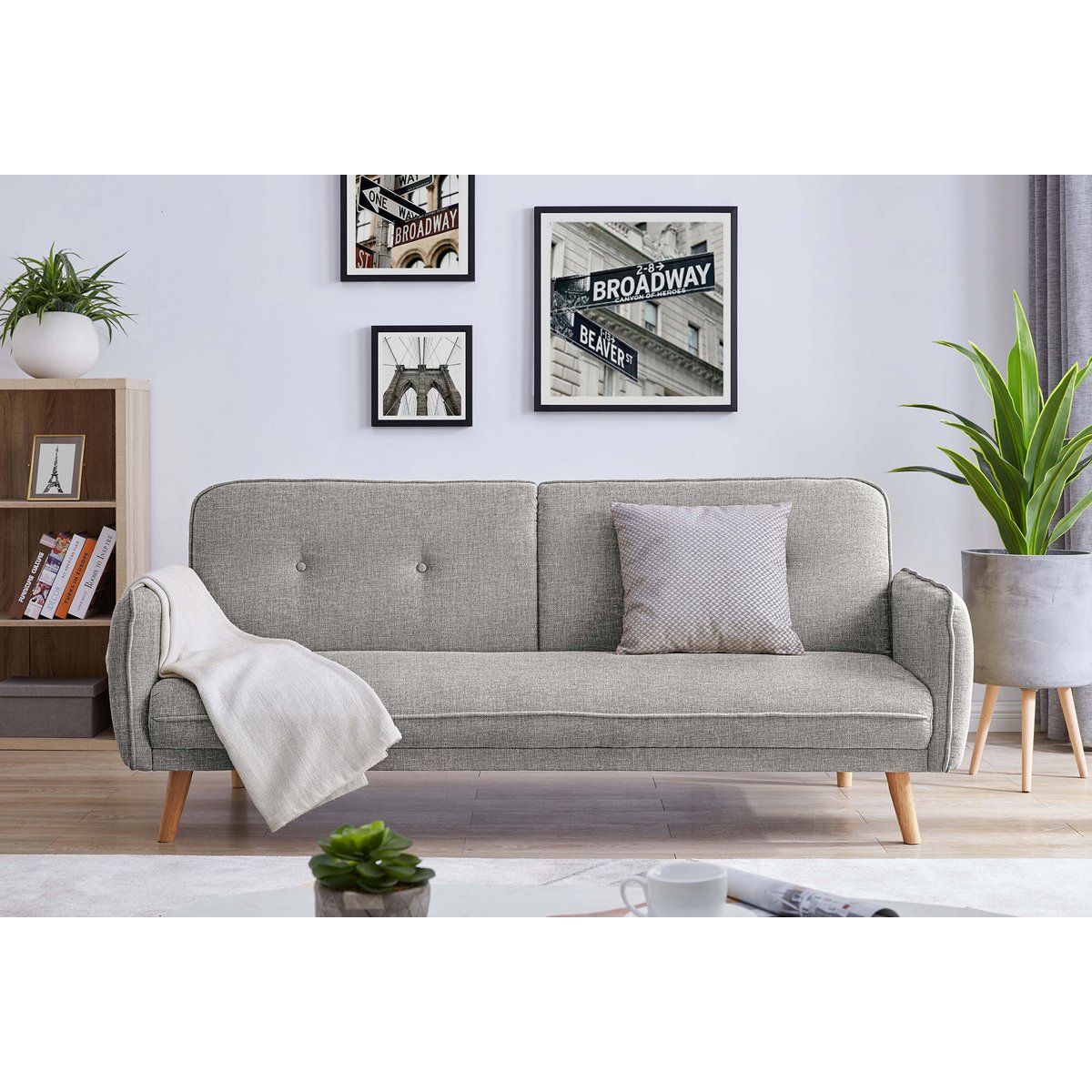 3-Sitzer-Sofa aus hellgrauem Strukturstoff mit Schlaffunktion | VIA X SELECTION