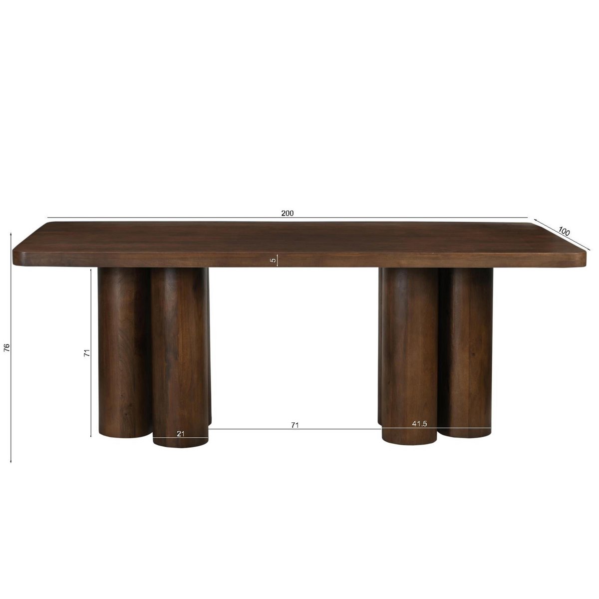 Esstisch Mangoholz sechs Zylinderfüße, 200 × 100 cm | VIA X SELECTION