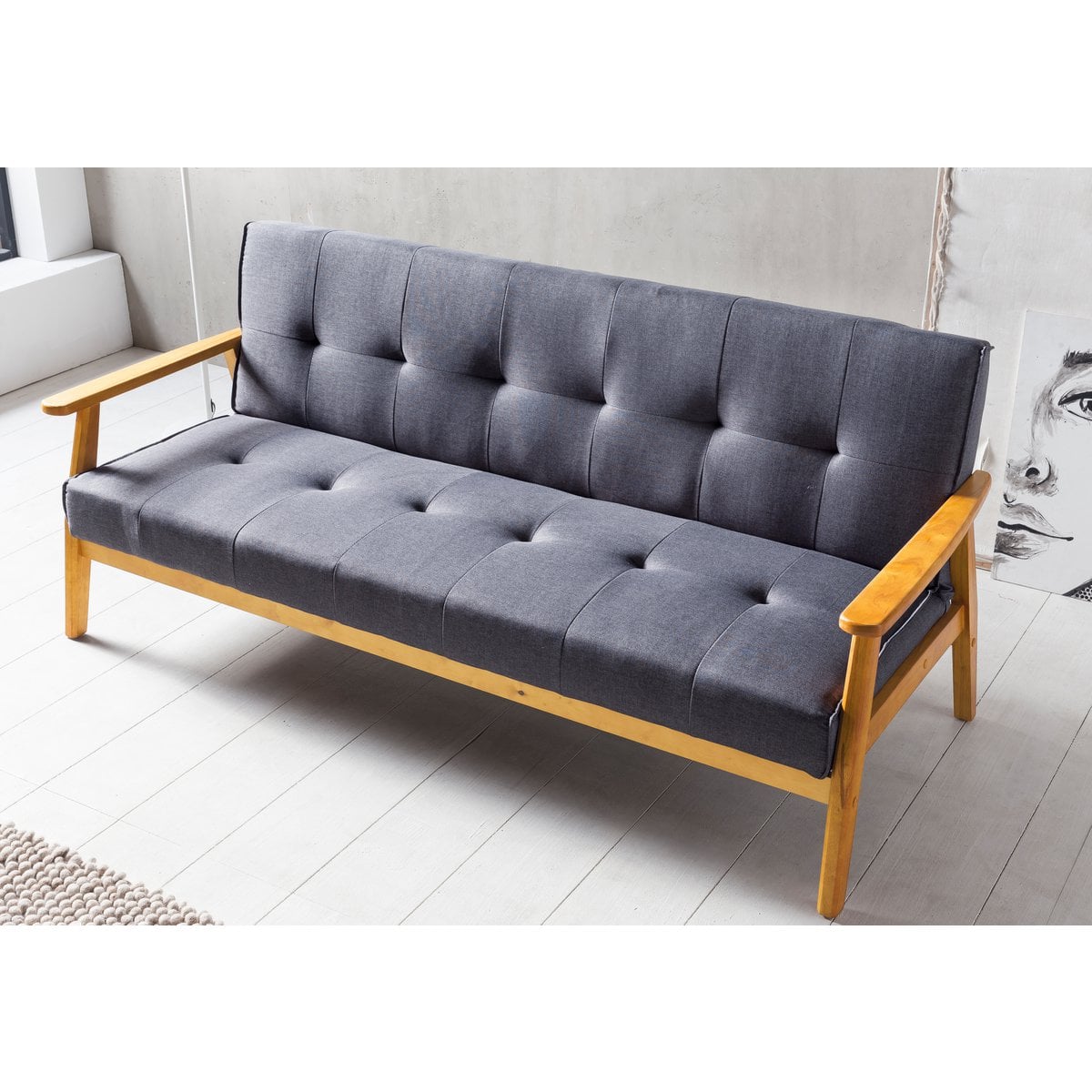 Schlafsofa in dunkelgrauem Webstoff mit Holzgestell | VIA X SELECTION