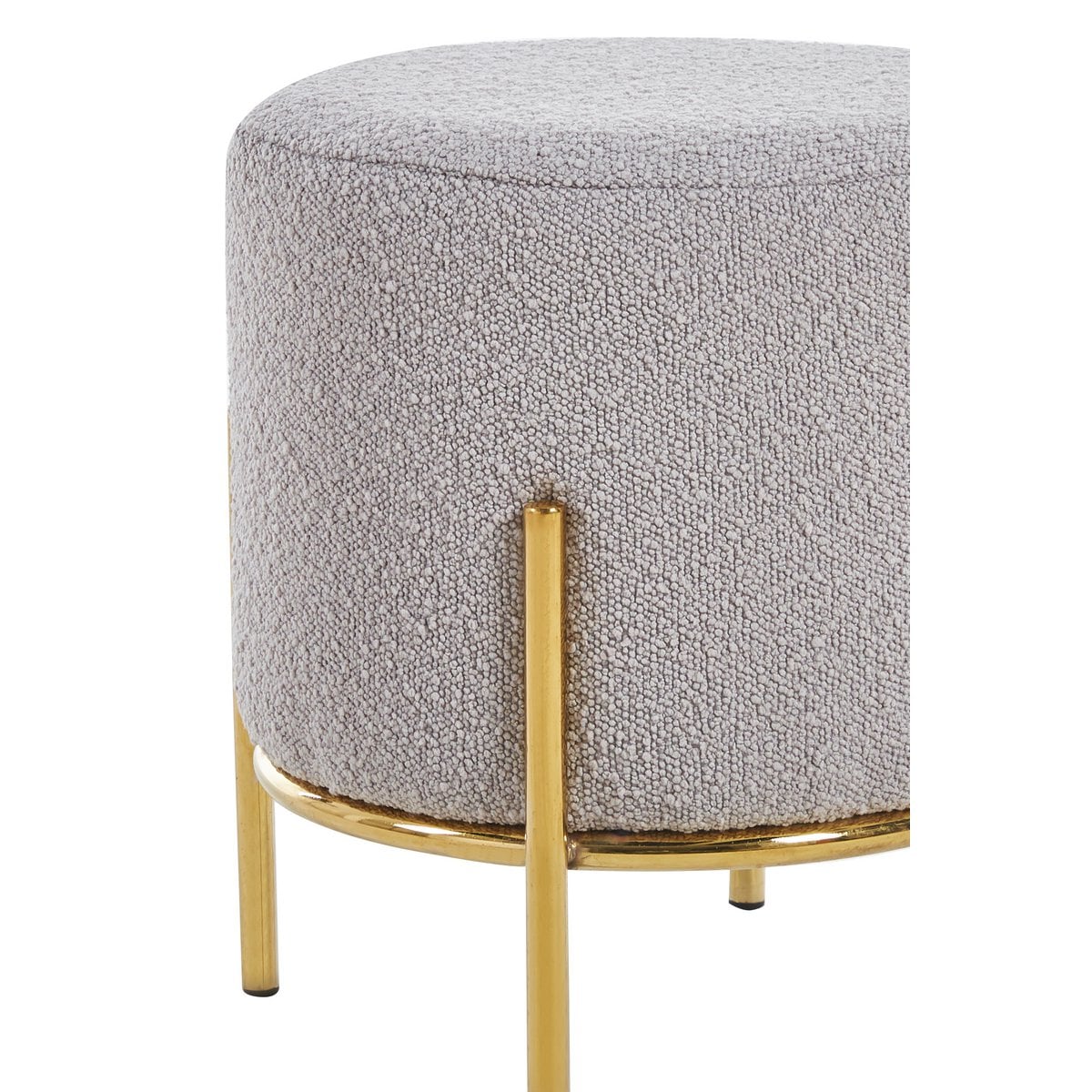 Polsterhocker aus Bouclé taupe mit runder Form | VIA X SELECTION