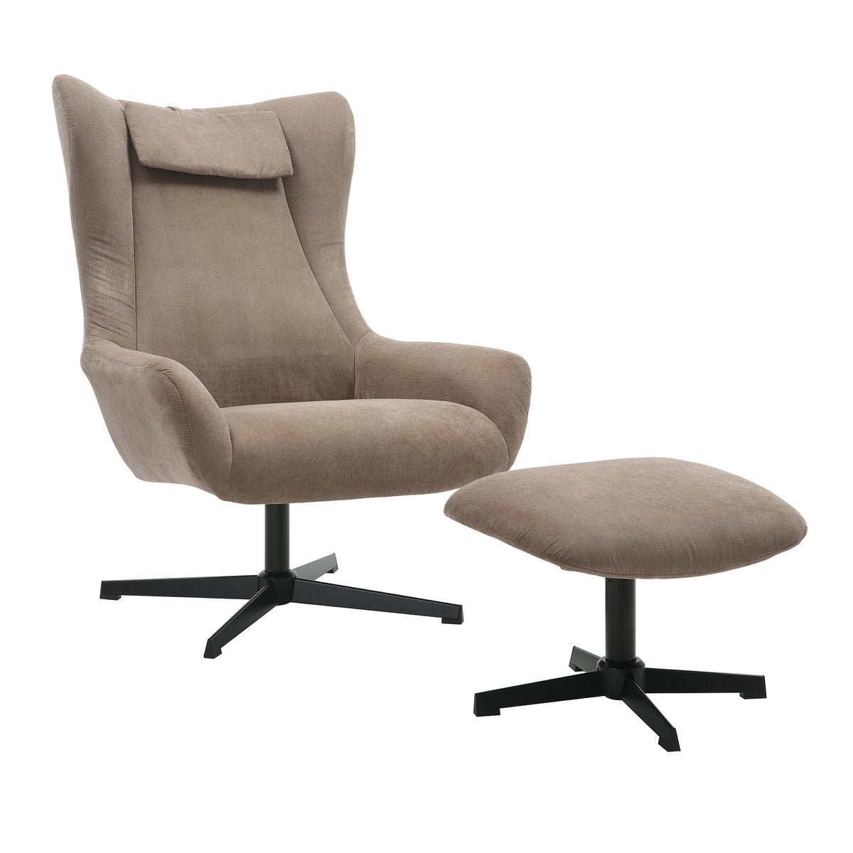 Drehsessel mit Hocker in Cord-Optik braun | VIA X SELECTION