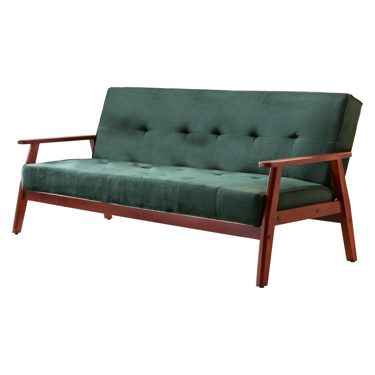 Schlafsofa in tannengrüner Samtoptik mit Holzgestell | VIA X SELECTION