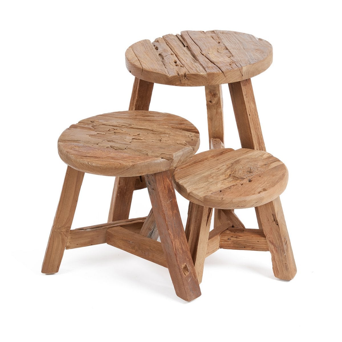 Hocker aus recyceltem Teakholz natur mittel | VIA X SELECTION