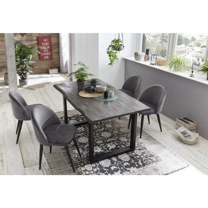 Esstisch Mangoholz grau Baumkante schwarzes Kufengestell, 160 × 85 cm | VIA X SELECTION