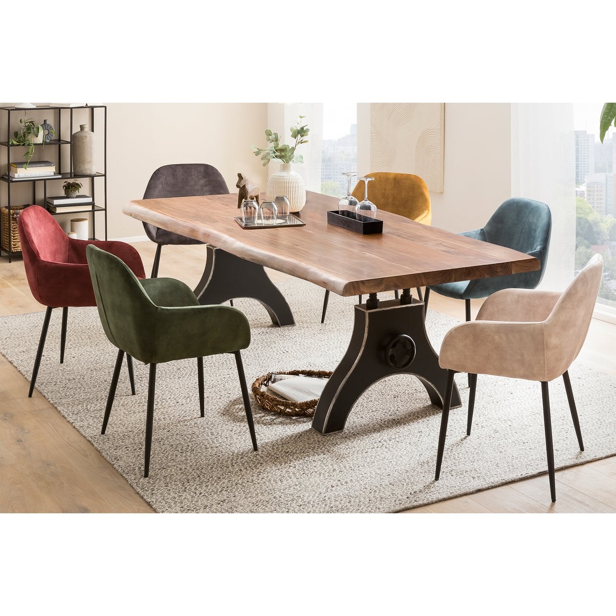 Esstisch Mangoholz A-Gestell mit Kurbelrad, 200 × 100 cm | VIA X SELECTION