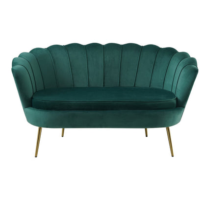 Muschelsofa in grüner Samtoptik mit goldfarbenem Metallgestell | VIA X SELECTION
