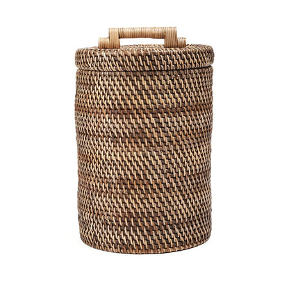 Aufbewahrungskorb aus Rattan natur-braun mit Deckel, 20 × 20 × 33 cm | VIA X SELECTION