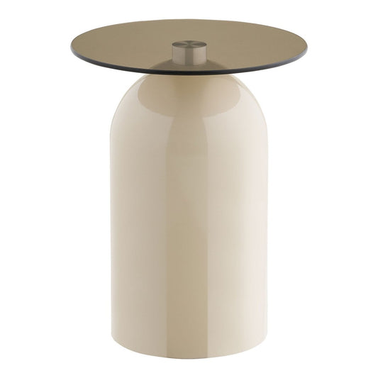 Runder Beistelltisch aus Metall und Glas in Grau-Beige, Ø, 40 × 52 cm | VIA X SELECTION