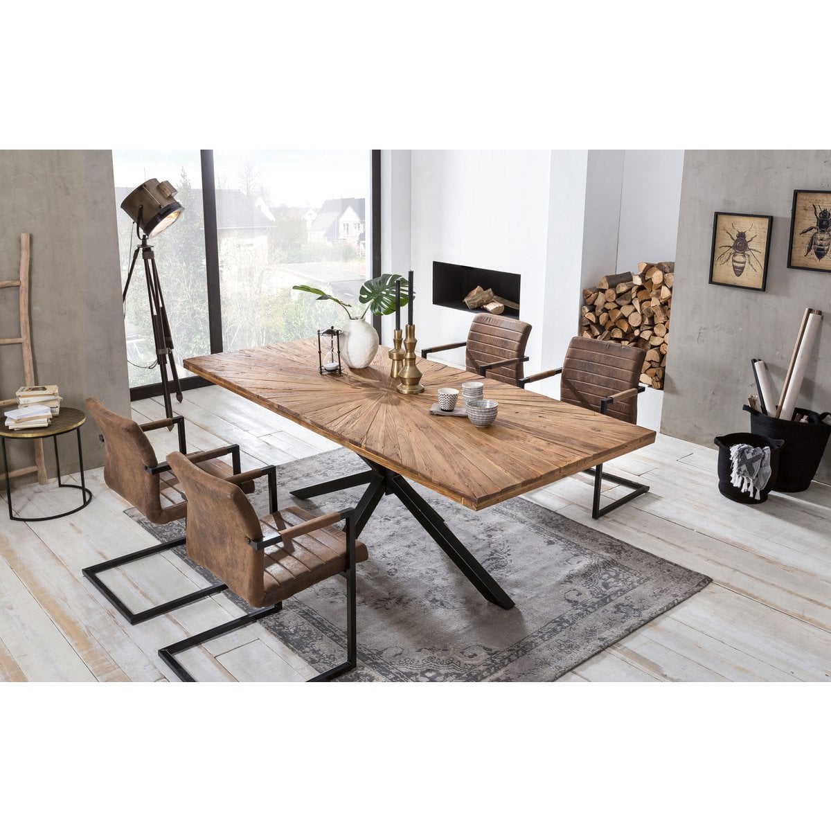 Esstisch Teakholz schwarzes Metallgestell, 180 × 100 cm | VIA X SELECTION