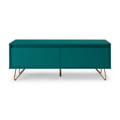 TV-Lowboard in Blaugrün mit goldfarbenen Metallbeinen, 120 × 40 × 45 cm | VIA X SELECTION