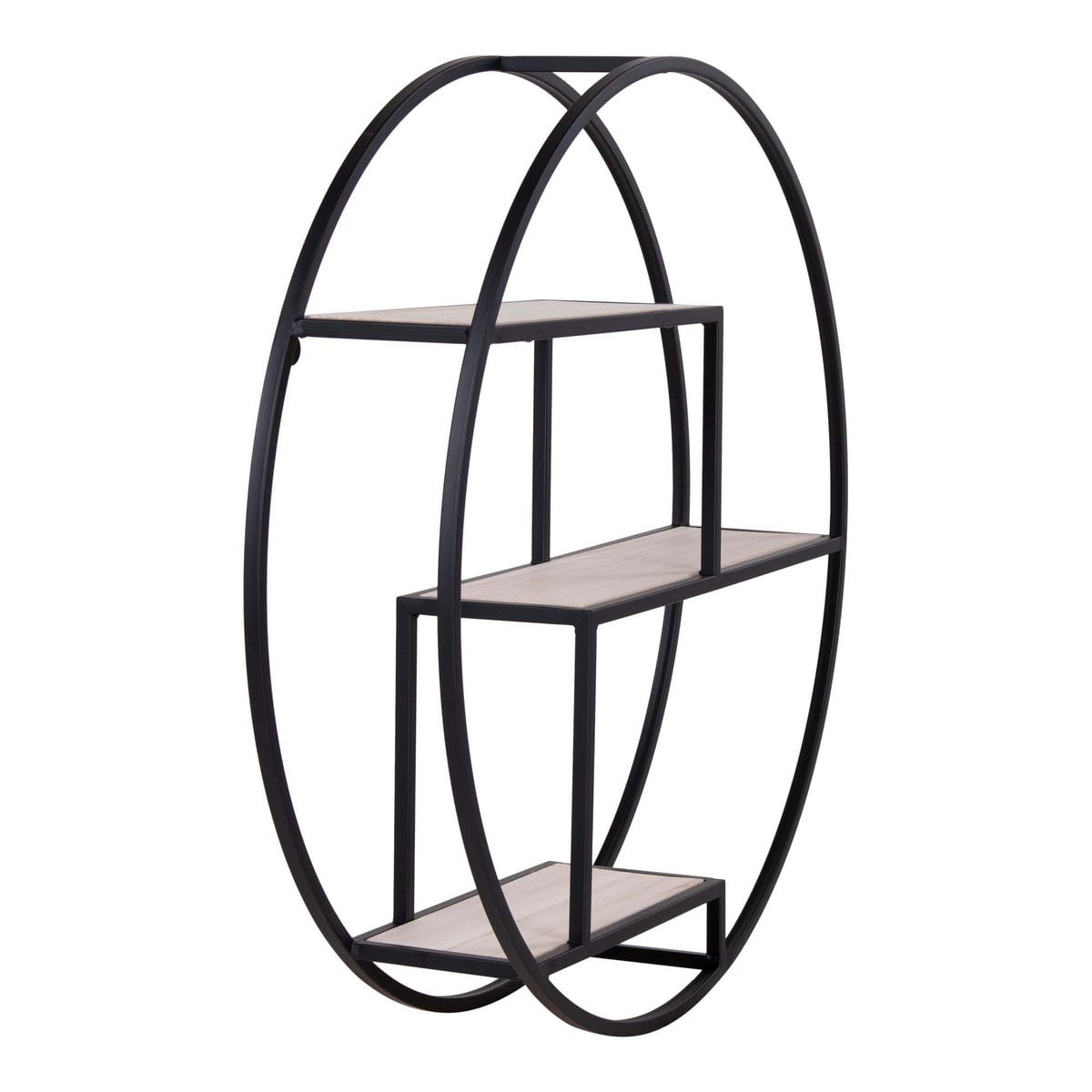 Rundes Regal aus schwarzem Stahl und Paulownienholz, 62 × 62 × 14 cm | VIA X SELECTION
