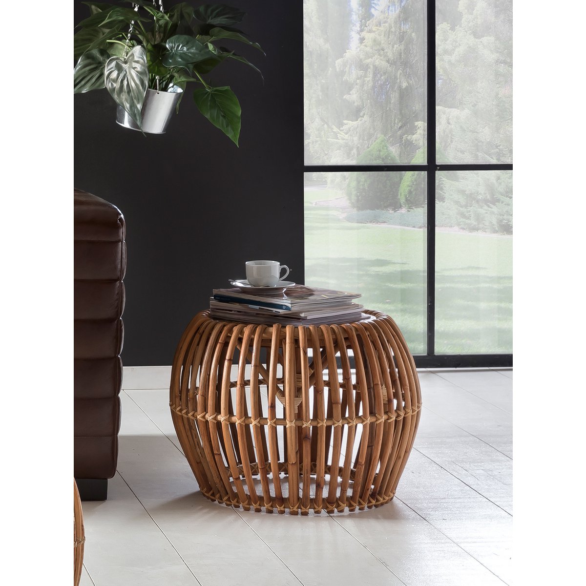 Couchtisch aus Rattan und recyceltem Teakholz, 80 × 80 × 40 cm | VIA X SELECTION